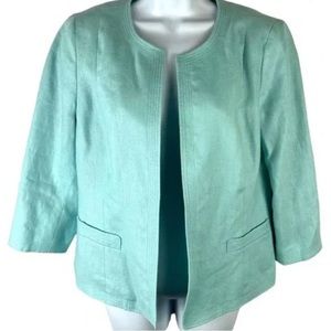 Talbots Linen Blazer Jacket Open Front 3/4 Sleeve Size 6 Seafoam Green